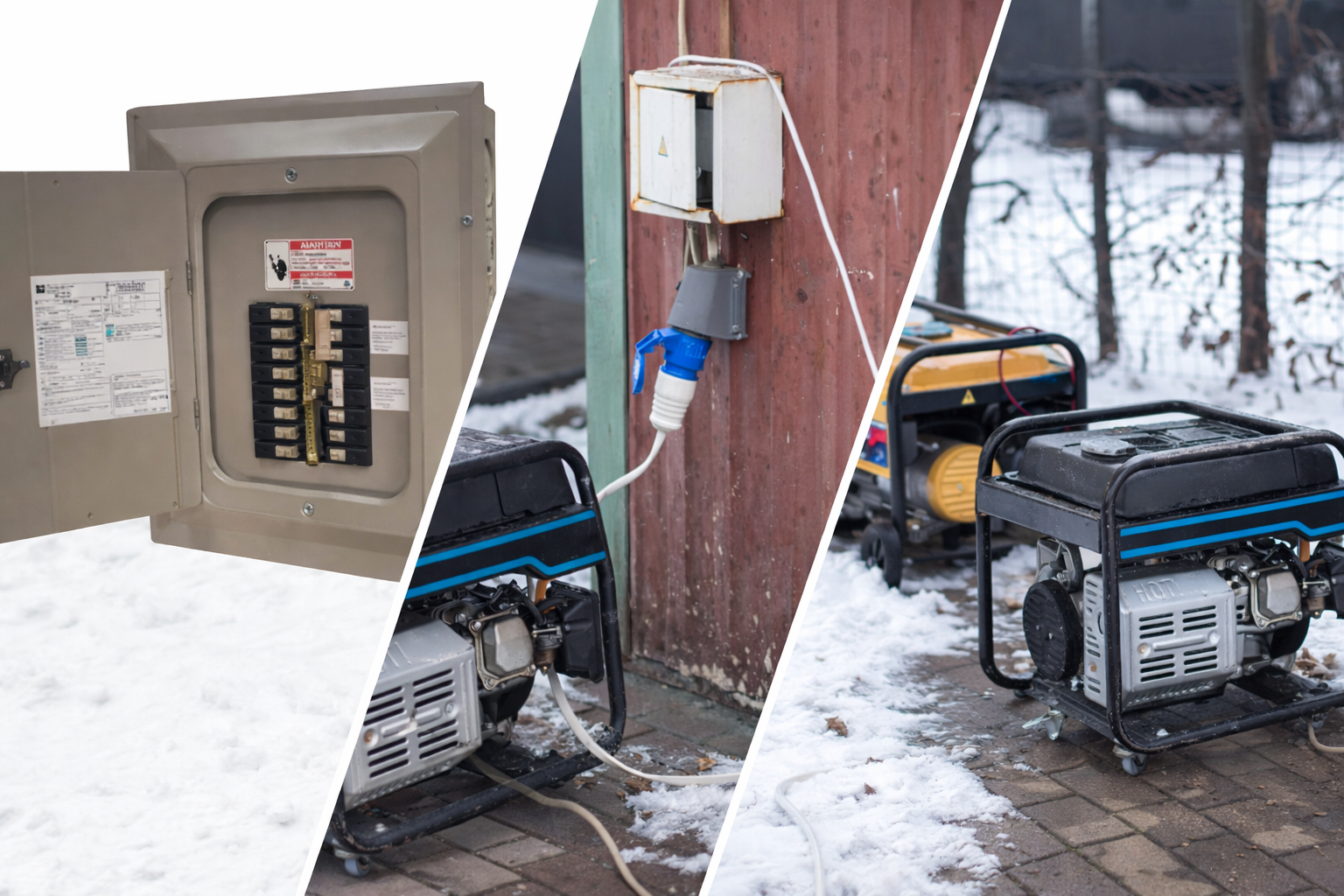 Unsafe generator backfeeding example showing improper electrical connection