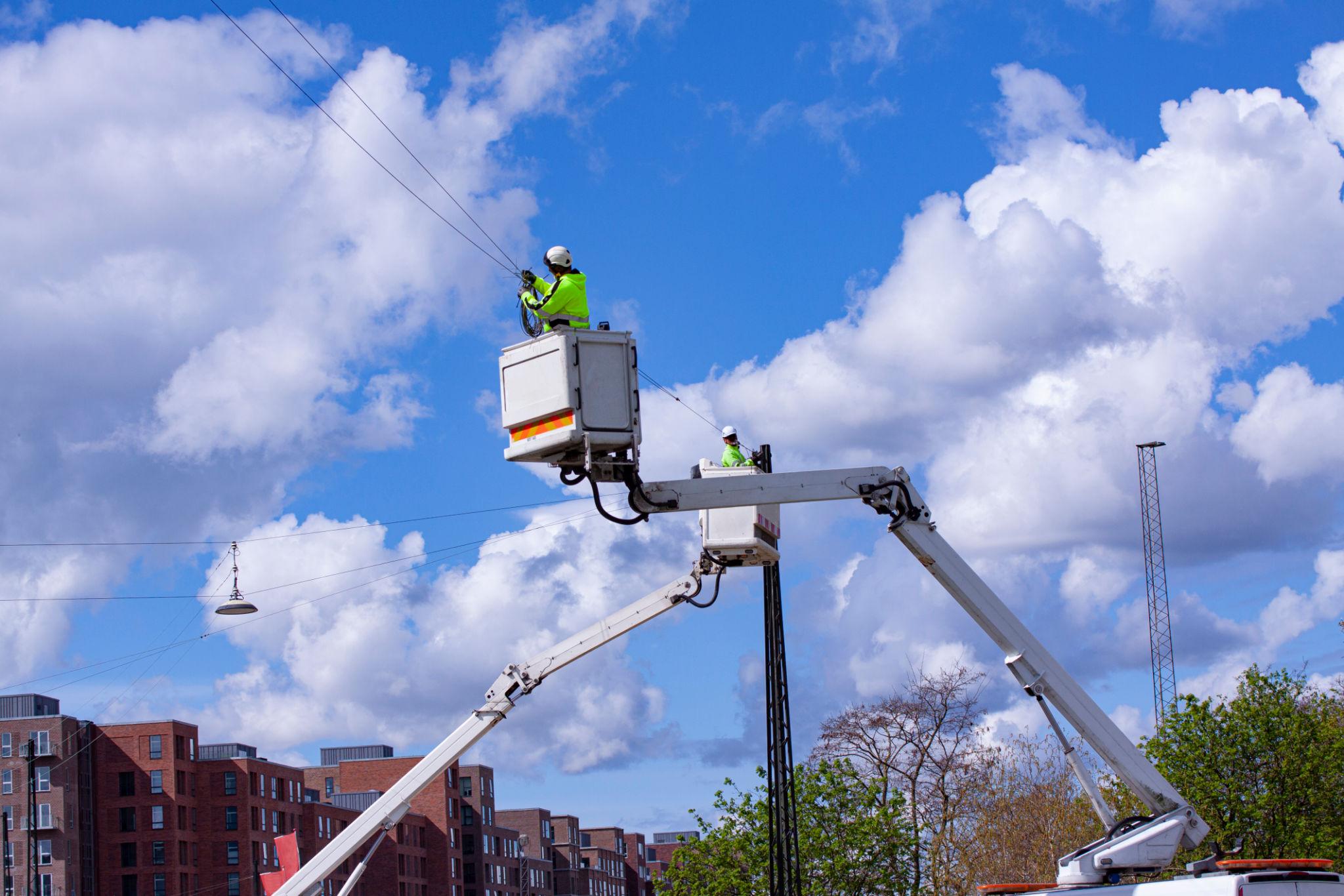 Lineman working on power lines