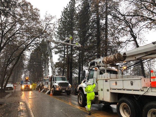 Lineman working near trees and utility lines