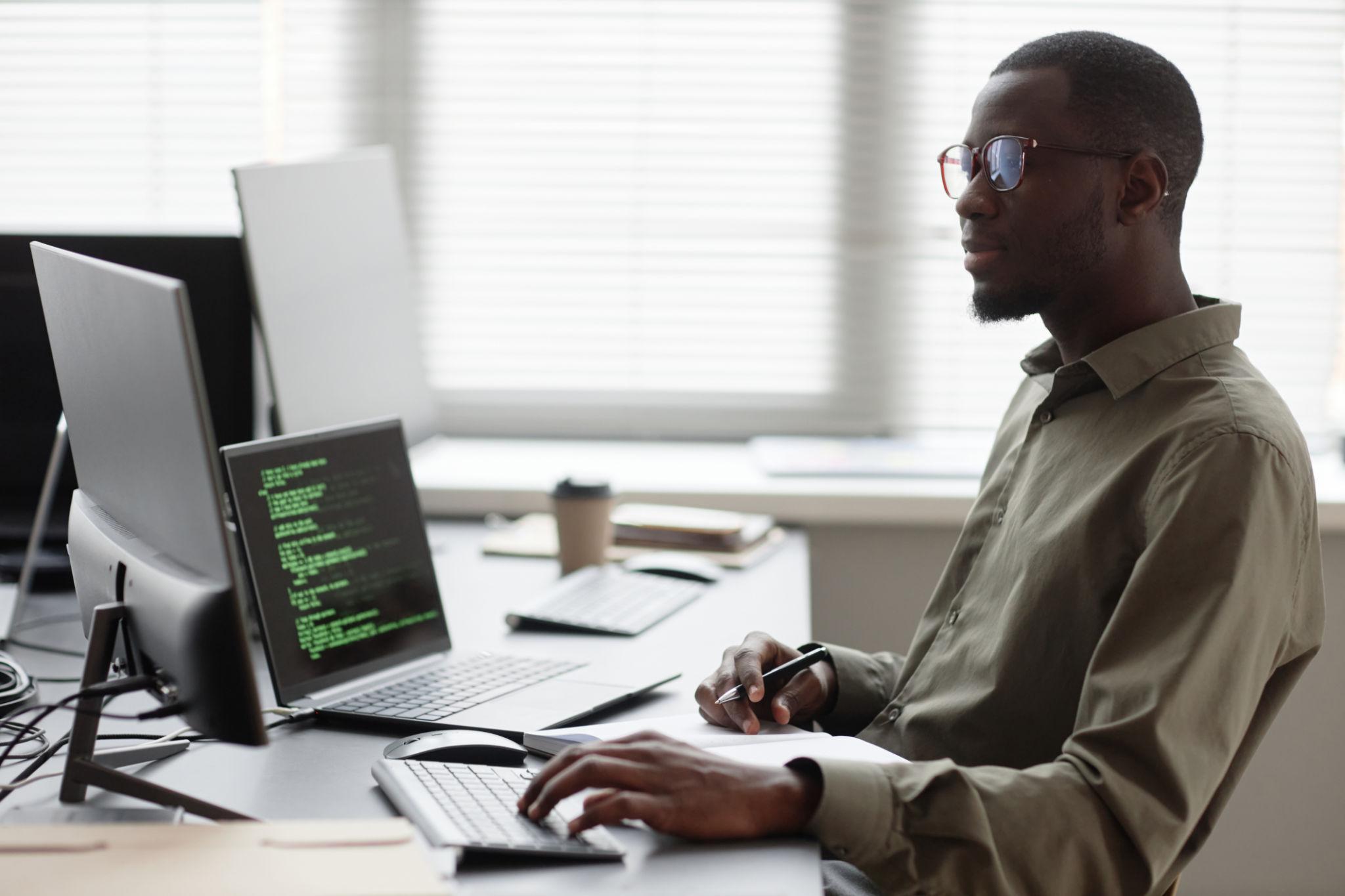 Cybersecurity specialist monitoring computer networks and digital security